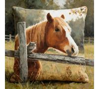 Pskgbxmu DIY Embroidery Cross Stitch Cushion Kit 11CT Needlepoint Craft Set pre Printed Handmade Cushion Cover Stitched Cushion Kit Horse and Kitten 45x45cm