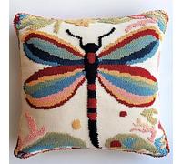 Pskgbxmu DIY Embroidery Cross Stitch Cushion Kit 11CT Needlepoint Craft Set pre Printed Handmade Cushion Cover Stitched Cushion Kit Dragonfly 45x45cm