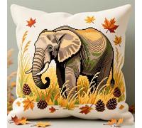 Pskgbxmu DIY Embroidery Cross Stitch Cushion Kit 11CT Needlepoint Craft Set pre Printed Handmade Cushion Cover Stitched Cushion Kit Savannah Elephant 45x45cm