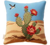 Pskgbxmu DIY Embroidery Cross Stitch Cushion Kit 11CT Needlepoint Craft Set pre Printed Handmade Cushion Cover Stitched Cushion Kit Desert Cactus Flower 45x45cm