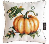 Pskgbxmu DIY Embroidery Cross Stitch Cushion Kit 11CT Needlepoint Craft Set pre Printed Handmade Cushion Cover Stitched Cushion Kit Pumpkin 45x45cm