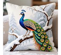 Pskgbxmu DIY Embroidery Cross Stitch Cushion Kit 11CT Needlepoint Craft Set pre Printed Handmade Cushion Cover Stitched Cushion Kit Snow Peacock 45x45cm