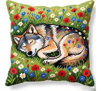 Pskgbxmu DIY Embroidery Cross Stitch Cushion Kit 11CT Needlepoint Craft Set pre Printed Handmade Cushion Cover Stitched Cushion Kit Animal Wolf 45x45cm
