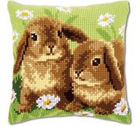 Pskgbxmu DIY Embroidery Cross Stitch Cushion Kit 11CT Needlepoint Craft Set pre Printed Handmade Cushion Cover Stitched Cushion Kit Two Rabbits 45x45cm