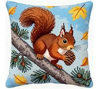 Pskgbxmu DIY Embroidery Cross Stitch Cushion Kit 11CT Needlepoint Craft Set pre Printed Handmade Cushion Cover Stitched Cushion Kit Squirrel 45x45cm