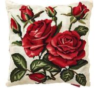 Pskgbxmu DIY Embroidery Cross Stitch Cushion Kit 11CT Needlepoint Craft Set pre Printed Handmade Cushion Cover Stitched Cushion Kit Fresh Flowers 45x45cm