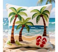 Pskgbxmu DIY Embroidery Cross Stitch Cushion Kit 11CT Needlepoint Craft Set pre Printed Handmade Cushion Cover Stitched Cushion Kit Beach Landscape 45x45cm