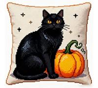 Pskgbxmu DIY Embroidery Cross Stitch Cushion Kit 11CT Needlepoint Craft Set pre Printed Handmade Cushion Cover Stitched Cushion Kit Pumpkin Cat 45x45cm