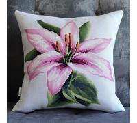 Pskgbxmu DIY Embroidery Cross Stitch Cushion Kit 11CT Needlepoint Craft Set pre Printed Handmade Cushion Cover Stitched Cushion Kit Lilies 45x45cm
