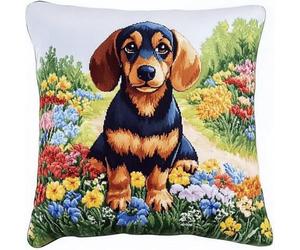 Pskgbxmu DIY Embroidery Cross Stitch Cushion Kit 11CT Needlepoint Craft Set pre Printed Handmade Cushion Cover Stitched Cushion Kit Animal Puppy 45x45cm