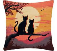 Pskgbxmu DIY Embroidery Cross Stitch Cushion Kit Cat on a Tree Trunk 11CT Needlepoint Craft Set pre Printed Handmade Cushion Cover Stitched Cushion Kit 45x45cm