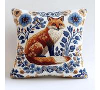Pskgbxmu DIY Embroidery Cross Stitch Cushion Kit Fox in a Flower 11CT Needlepoint Craft Set pre Printed Handmade Cushion Cover Stitched Cushion Kit 45x45cm