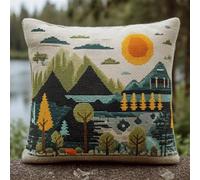 Pskgbxmu DIY Embroidery Cross Stitch Cushion Kit Landscape 11CT Needlepoint Craft Set pre Printed Handmade Cushion Cover Stitched Cushion Kit 45x45cm