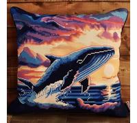 Pskgbxmu DIY Embroidery Cross Stitch Cushion Kit Whale 11CT Needlepoint Craft Set pre Printed Handmade Cushion Cover Stitched Cushion Kit 45x45cm
