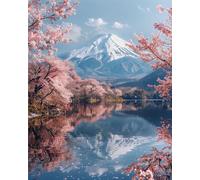 Pskgbxmu Pre-Printed Cross Stitch Kits for Adults Sakura Mount Fuji Landscape 11CT Beginners Stamped Cross Stitch Kit DIY Embroidery Crafts Needle Point Starter Kit Home Decor 40x50cm