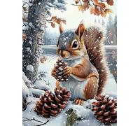 Pskgbxmu Stamped Cross Stitch Kit for Adults 11CT Pre-Printed Fabric Snowflake Squirrel DIY Embroidery Crafts Kit Home Wall Decor 40x50cm