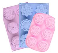 PSKJATIN Soap Molds Silicone Shapes-3PCS 6 Cavities Flower Soap Mold,Silicone Molds for Soap Bath Bombs Shower Steamer Lotion Bars