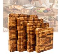 PSKJHN 4 Piece Cutting Boards Set, Kitchen Essentials - Teak End Grain Chopping Board with Juice Groove - Reversible Butcher’s Block for Everyday Prep, Meat, Fish, Vegetables, Fruit, Bread & Cheese