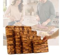 PSKJHN 4 Piece Wooden Chopping Board, Reversible Cutting Boards for Kitchen with Juice Grooves in Small, Medium, Large & X-Large Sizes, Butchers Block for Food Prep Meat Vegetables Bread Cheese