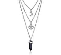 PSL Moon Pentagram Necklace Healing Crystal Necklace , Hexagonal Chakra Necklace, Multi Layer Necklace Gothic Necklace Gothic Jewellery Valentine's Day Mother's Day Gifts, silver