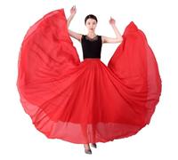 PSNKLMM 360/540/720 Degree Chiffon Skirt Ballet Belly Dance Women Gypsy Long Skirts Dancer Practice Wear Assorted(Red,360 degrees 80cm)
