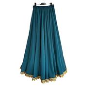 PSNKLMM Belly Dance Chiffon Womens 13 Color Solid 720 Degree Pendulum Skirt Gypsy Long Skirts Dancer Practice dance skirt(Peacock blue,S Length 85cm)