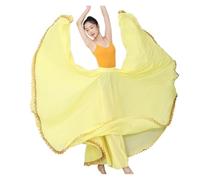 PSNKLMM Belly Dance Chiffon Womens 13 Color Solid 720 Degree Pendulum Skirt Gypsy Long Skirts Dancer Practice dance skirt(Yellow,M Length 90CM)