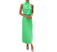 PSNKLMM Exquisite Mother of The Bride Dresses Satin Dress Ruffle Sleeveless Mock Neck Cocktail Party Maxi(Green,18W)