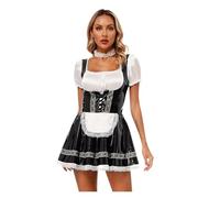 PSNKLMM Leather French Maid Role Play Set Halloween Apron Fancy Dress Costume Mardi Gras Tulle A-Line Skirt(Black,L)