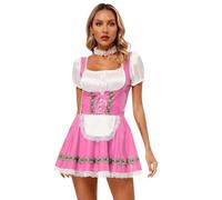 PSNKLMM Leather French Maid Role Play Set Halloween Apron Fancy Dress Costume Mardi Gras Tulle A-Line Skirt(Pink,XL)