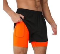 PSNKLMM Men's Running Shorts 2 In 1 Breathable Sport Pants Quick Dry Workout Training Fitness Jogging Shorts Summer Woven Men Shorts(Orange,XXL)
