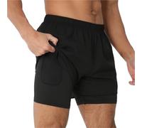 PSNKLMM Men's Running Shorts 2 In 1 Breathable Sport Pants Quick Dry Workout Training Fitness Jogging Shorts Summer Woven Men Shorts(Black,S)