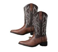 PSNKLMM Mens Western Cowboy Boots Pointed Mid-calf Retro Embroidered Knight For Men(Light Brown,43)