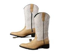 PSNKLMM Mens Western Cowboy Boots Pointed Mid-calf Retro Embroidered Knight For Men(White,42)