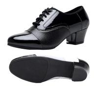 PSNKLMM Modern Dance Shoes For Men Soft Performance Leather Breathable Social Latin Square Formal Dress Jazz Sneakers(Outdoor black 4.5cm,43)