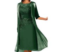 PSNKLMM Mother of The Bride Dresses Midi Dusty Blue Length Sleeve Floral Embroidered Layered Ruched Fall Crew Neck Elegant Mature(Green,14W)