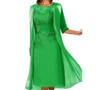 PSNKLMM Mother of The Bride Dresses Midi Dusty Blue Length Sleeve Floral Embroidered Layered Ruched Fall Crew Neck Elegant Mature(Light Green,26W)