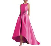 PSNKLMM Satin Mother of The Bride Dresses Crew Neck Formal Dress A Line Elegance Wedding Guest with Pockets(Rose Red,12)