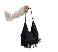 PSNKLMM Trendy Tassel Shoulder Bag Leather Leisure Tote Vesatile Travel(Black)