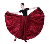 PSNKLMM Women Dance Large Swing Skirt 720 Degree Belly Long Tribal Gypsy Costume Lady Bellydance Satin Full Skirts(Wine red,Hemline 720 L 90cm)