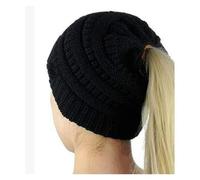 PSNKLMM Women Winter Stretch Crochet Knitted Hat Messy Bun Ponytail Beanie Holey Warm Caps For Winter Outdoor Headwear(Black)