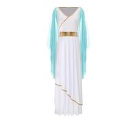 PSNKLMM Women's Dresses Queen Robe Mardi Gras Halloween Costumes Sleeveless Gold Trim Toga Holiday(Light Blue,L)