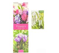 PSO 2026 Super Slim Month to View Spiral Bound Hanging Wall Calendar + Pocket Diary Home Office (Flowers)