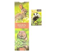 PSO 2026 Super Slim Month to View Spiral Bound Hanging Wall Calendar + Pocket Diary Home Office (Wildlife)