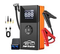 PSOOO 8000A Car Jump Starter with Air Compressor 180PSI, 12V Smart Clamps, LED Flashlight, Portable Battery Booster for All Petrol/Diesel Vehicles (Orange)