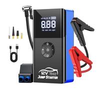 PSOOO 8000A Car Jump Starter with Air Compressor 180PSI, 12V Smart Clamps, LED Flashlight, Portable Battery Booster for All Petrol/Diesel Vehicles (Blue)