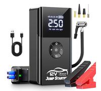PSOOO 8000A Car Jump Starter with Air Compressor 180PSI, 12V Smart Clamps, LED Flashlight, Portable Battery Booster for All Petrol/Diesel Vehicles (Black)