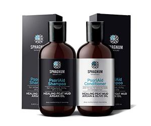 Psoriasis Shampoo and Conditioner Set - Complete Peat Mud Therapy for Itchy Scalp. Natural Healing Peat, Argan and Olive Oil Treatment No Coal Tar. For Both Men and Women.
