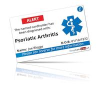 Psoriatic Arthritis Medical I.C.E. Card - PVC - Waterproof - Fully Printed - No Pen Required