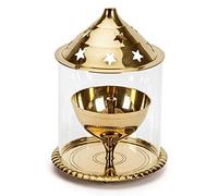 PSQURMART Pooja Akhand Diya Decorative Brass & Glass Oil Lamp Tea Light Holder,6 inch Diya (Gold and White)